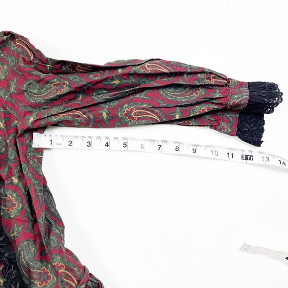 Vintage Victorian Prairie Dress Handmade Paisley Red Green Black Goth - Picture 7 of 12